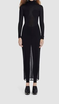 $1370 Alaia Women's Black Sheer Long Sleeve Turtleneck Dress Size IT34 US2