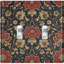 Metal Light Switch Outlet Cover Wall Plate Elegant Red Yellow Flowers FWR401