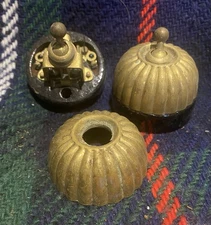 Pair Vintage Black Ceramic & Brass Jelly Mould Light Switch Dolly Toggle 57mm