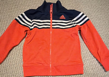 adidas Boys Track Jacket Size 4 Red Navy White Colorblock Full Zip