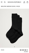  New Banana Republic Merino Wool Socks Breathe Men  s black 3 Pack
