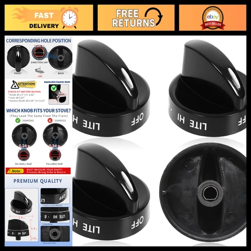 4 Pack Range Surface Control Knob - Black Burner Knob for Gas Ranges, Replaces 1 - product listing photo