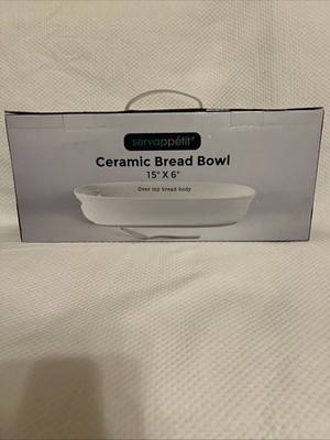 Servappetit Ceramic Bread Bowl 15'' X 6'' White Durable Dish For Homemade Bread