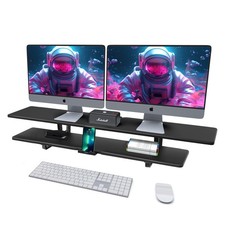 Dual Monitor Stand, 2-Tier Wood Monitor Riser with Storage Organizer and Cabl...