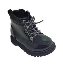 Wonder Nation Infant Girl s Combat Boots Black Patent Side Zip Size 2 NWT