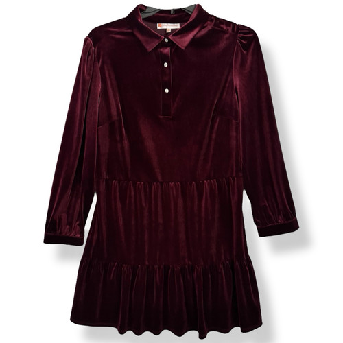Jude Connally Henley Velvet Mini Dress Size XL Garnet Maroon Boho Gypsy Witch - Picture 1 of 16