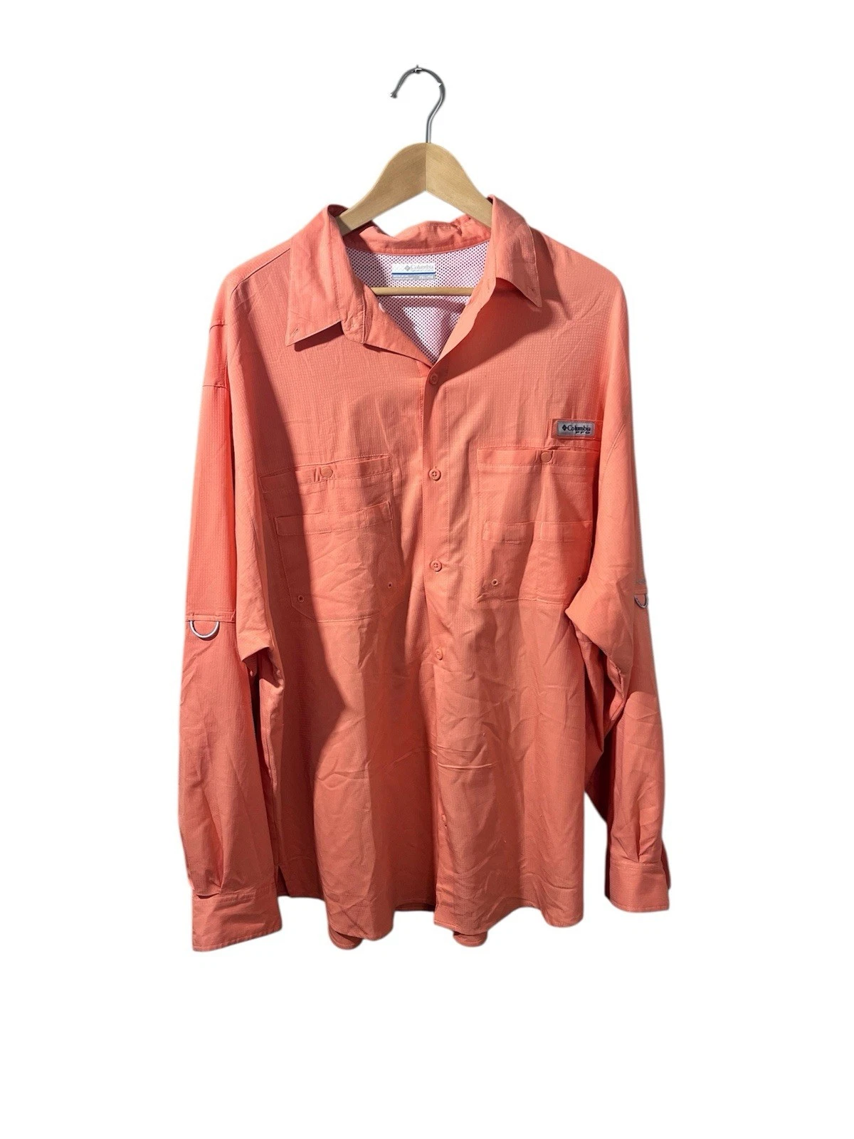 Columbia PFG Fishing Shirt Men’s XXL Orange Long Sleeve Vented Button Up