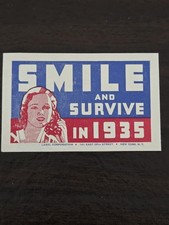 Smile and Survive in 1935 Collectible Calendar Card Label Corporation New York