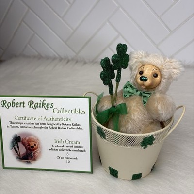 Robert Raikes  Irish Cream  Bear 8/10 LE St Patrick Shamrock Basket COA Rare