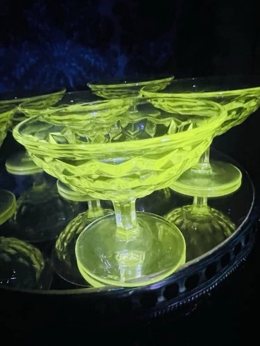 💚 Clear Glows Like Uranium Glass X6 Fostoria Depression Vintage 365nm UV 💚
