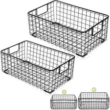 2 Pack Wire Storage Baskets with Handles, Metal Organizer Basket Bins for Home,