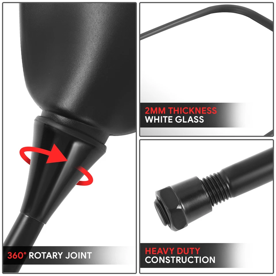 Fit Universal ATV Black Textured Convex Side View Mirror Handlebar Mount Bolt-In - Image 4 of 4