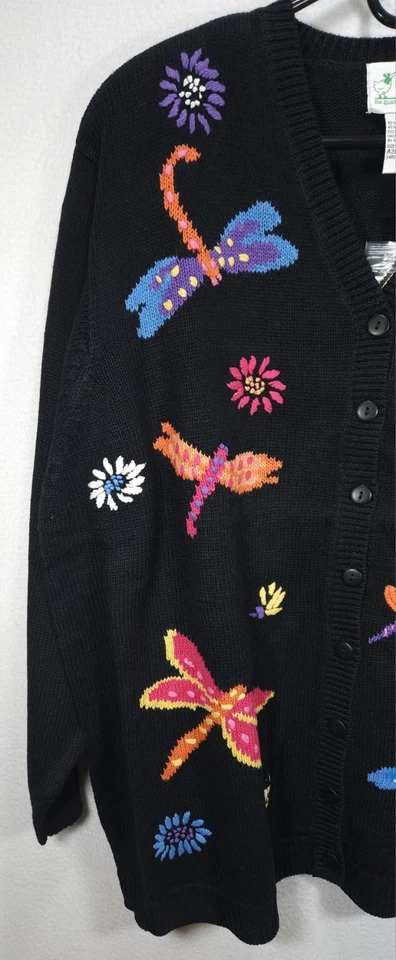 The Quacker Factory Women's Embroidered Dragonfly Cardigan Sweater Size 2X - Image 2 of 4