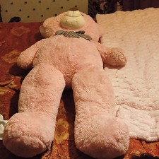 Large Pink Plush Teddy Bear Black Eyes Bow Plush Bear Stuffed Animal Toy