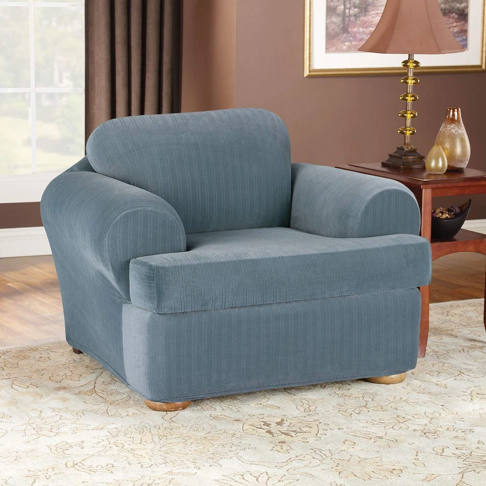 Silla SureFit Stretch a Rayas Cojín en T Funda de Dos Piezas, Ajuste Forma, Poli... Foto 2 de 4