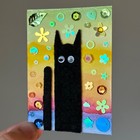 ACEO OOAK Mixed Media + Watercolor Painting Fuzzy Cat Shiny Sequins Anomelina — photo 2