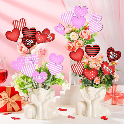 24 Pcs Valentine'S Day Decorative Picks Double Sided Wooden Heart Picks with Wor