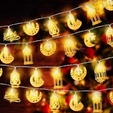 Ramadan Eid String Light 10ft, 20 LEDs, Moon & Star Lanterns, Battery Powered