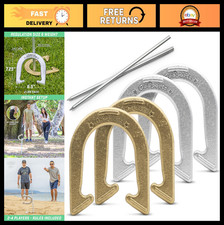 Outdoor Steel Horseshoes Game Set - Official Size, Gold  Silver or Red  Blue