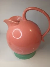 Lindt Stymeist Colorways Salmon Pink w/ Teal Base Pedestal Ball Pitcher c1980s 