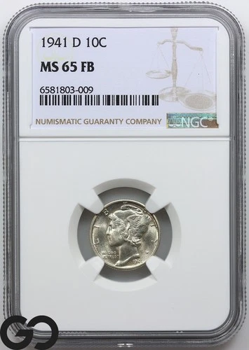 1941-D Mercury Dime, Full Split Bands, NGC MS 65 FB ** Very Nice!