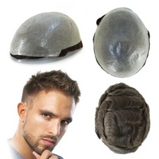 Mens Human Hair Replacement System 0.05mm Thin Skin BIO Toupee Hairpieces 4ASH