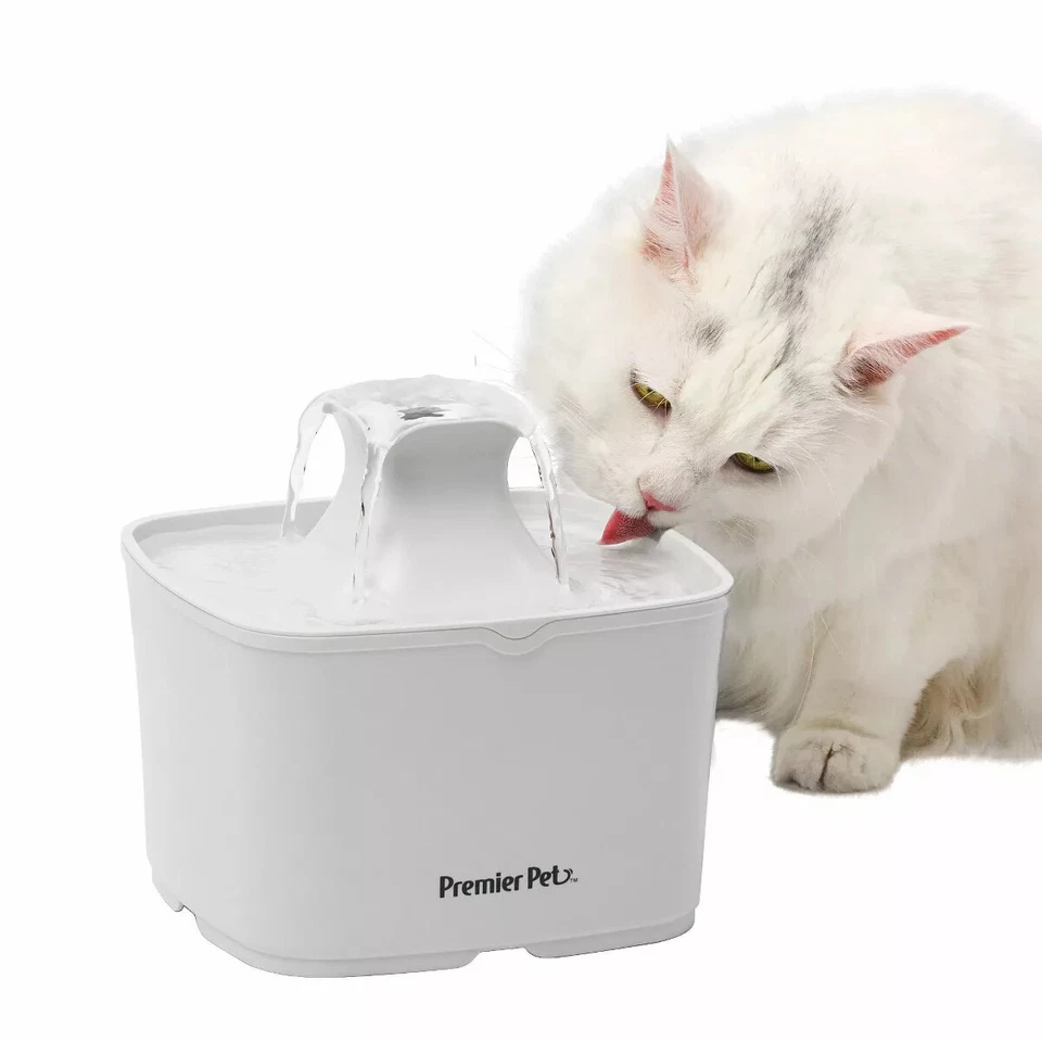 Premier Pet 60 Unzen Haustierbrunnen - Automatischer Wasserbrunnen für Katzen & kleine Hunde