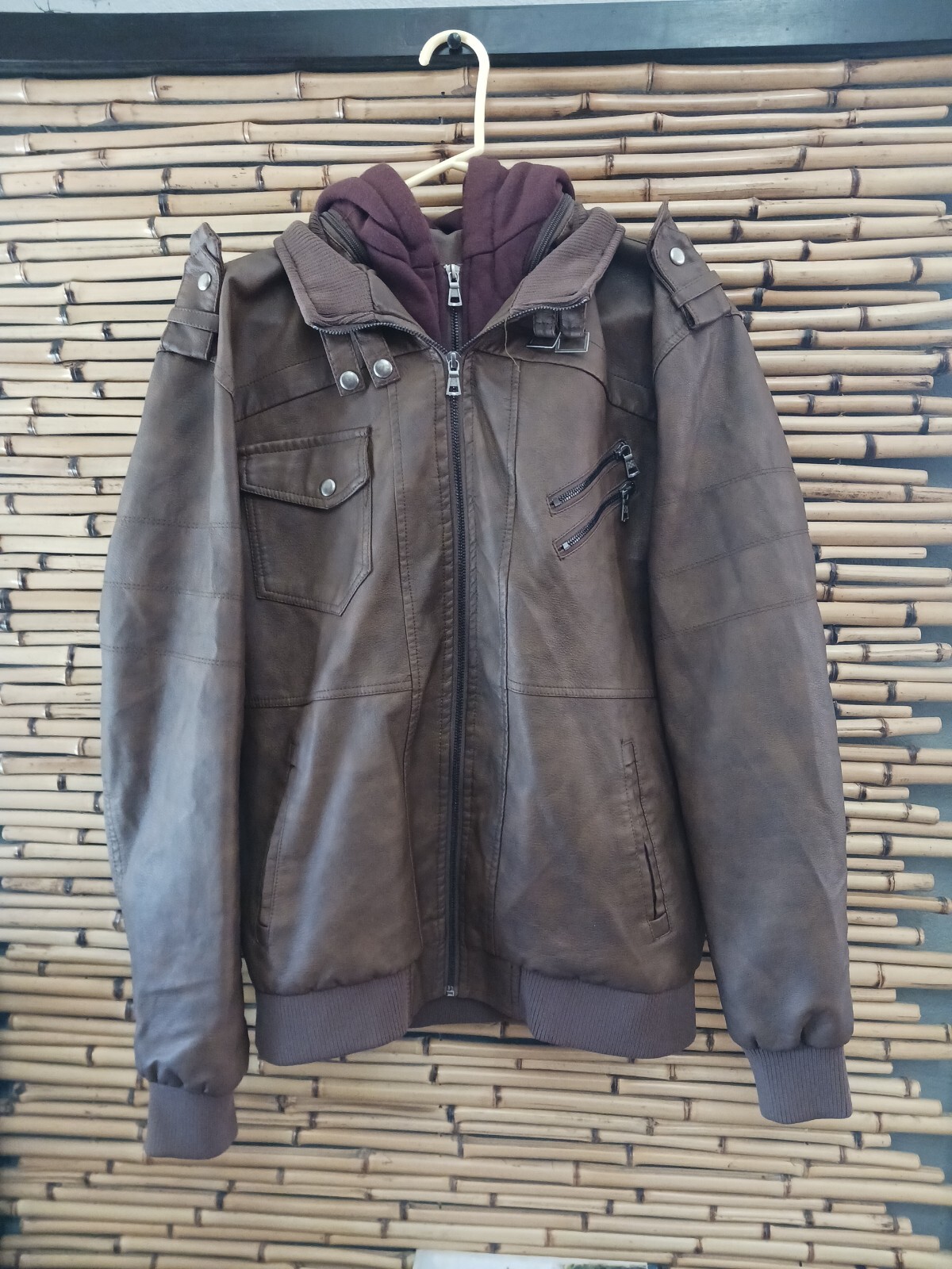 Vintage Men's Bomber Jacket with Removable Hooded Inset Chocolate Brown