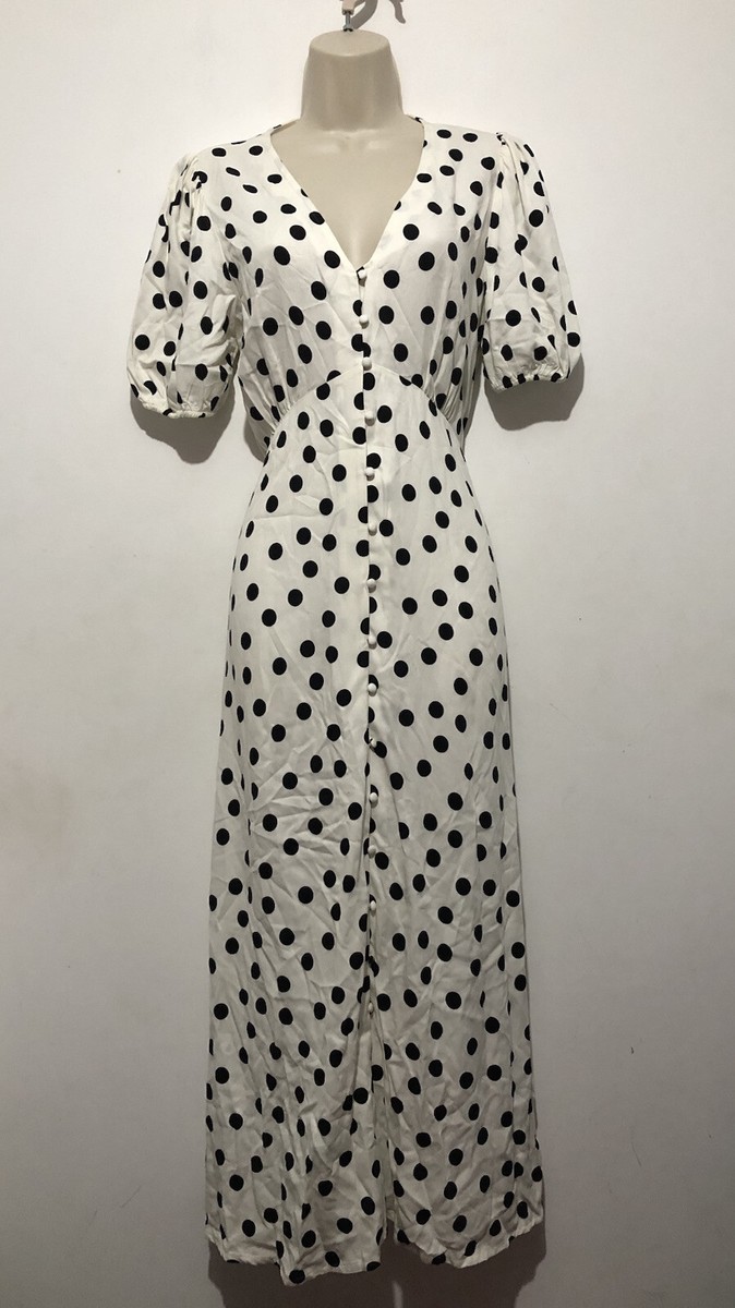 Marks Spencer Polka Dots Button Down MIDI Dress UK 10 Ivory Mix