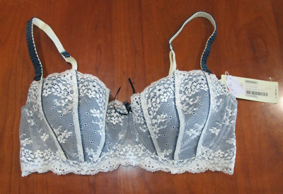 NWT Elle Macpherson Blue & White Retro Bra Womens Size 36D Underwire Lined 31685