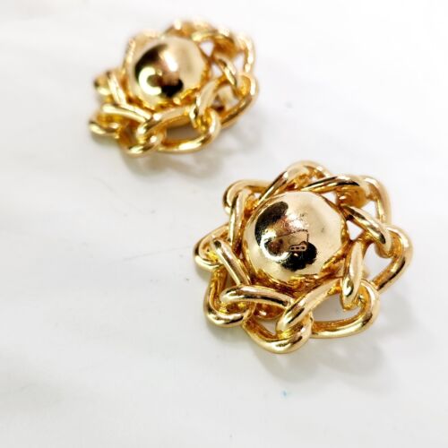 Vintage Christian Dior Goldfarbene Kuppelkette Grob Rund Clip Ohrringe Elegant - Bild 3 von 6