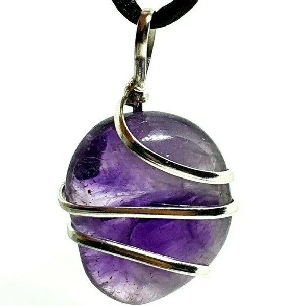 Amethyst AnhäNger Halskette Draht Umwickelt Edelstein Kristall Krawatte Korde...-image