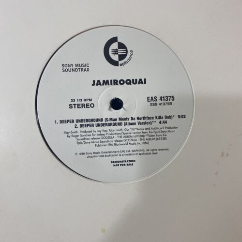 Rare Jamiroquai “Deeper Underground” 12'' Vinyl Record 1998 Godzilla Club Mixes - Picture 3 of 7