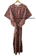 100% Cotton Loose Short Sleeve Flower Print Peach Free Size gypsy Caftan Dress