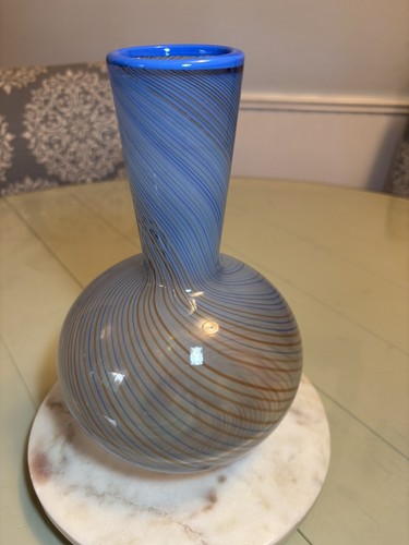 Dansk International MCM Hand Blown Art Glass Opaline Blue Swirl Vase 9” - Picture 2 of 10