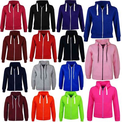 Kids Boys Girls Unisex Plain Fleece Hoodie Zip Up Style Zipper Age 2-13 Year