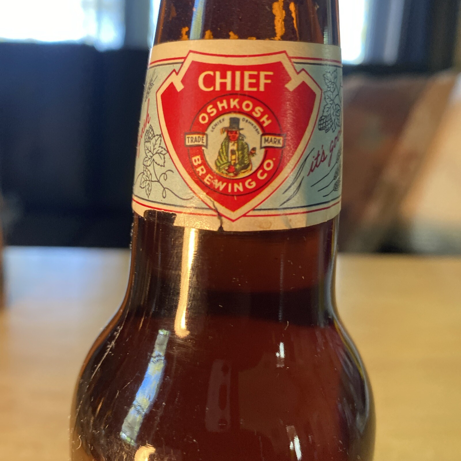 Vintage 1965 Chief Oshkosh Beer Bottle 12oz.