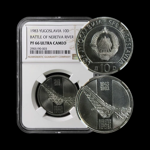 YUGOSLAVIA. 1983, 10 Dinara - NGC PF66 - Top Pop 🥇 Neretva River Battle, Bosnia