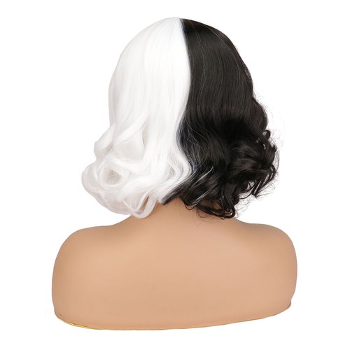 Women Black White Curly Wavy Wigs Costume Cosplay for Halloween Cosplay Party - Picture 5 of 6