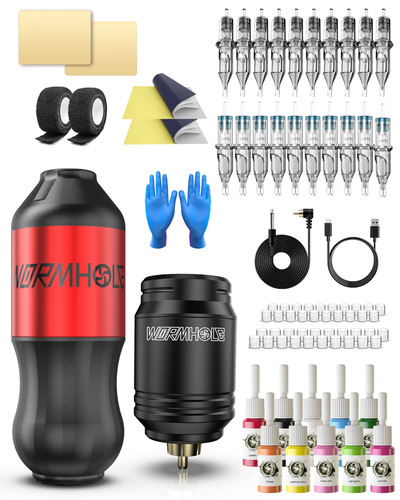 Wireless Tattoo Pen Kit Portable Machine Complete Cartridge Needles Ink Supplies