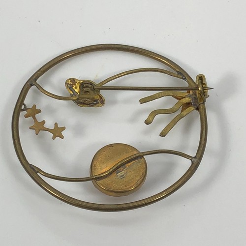 Vintage Celestial Brooch Pin Stars Moon Saturn Gold Tone - Picture 5 of 6