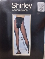 NEW Shirley Of Hollywood Black Crotchless Bikini Pantyhose Size Petite Small USA