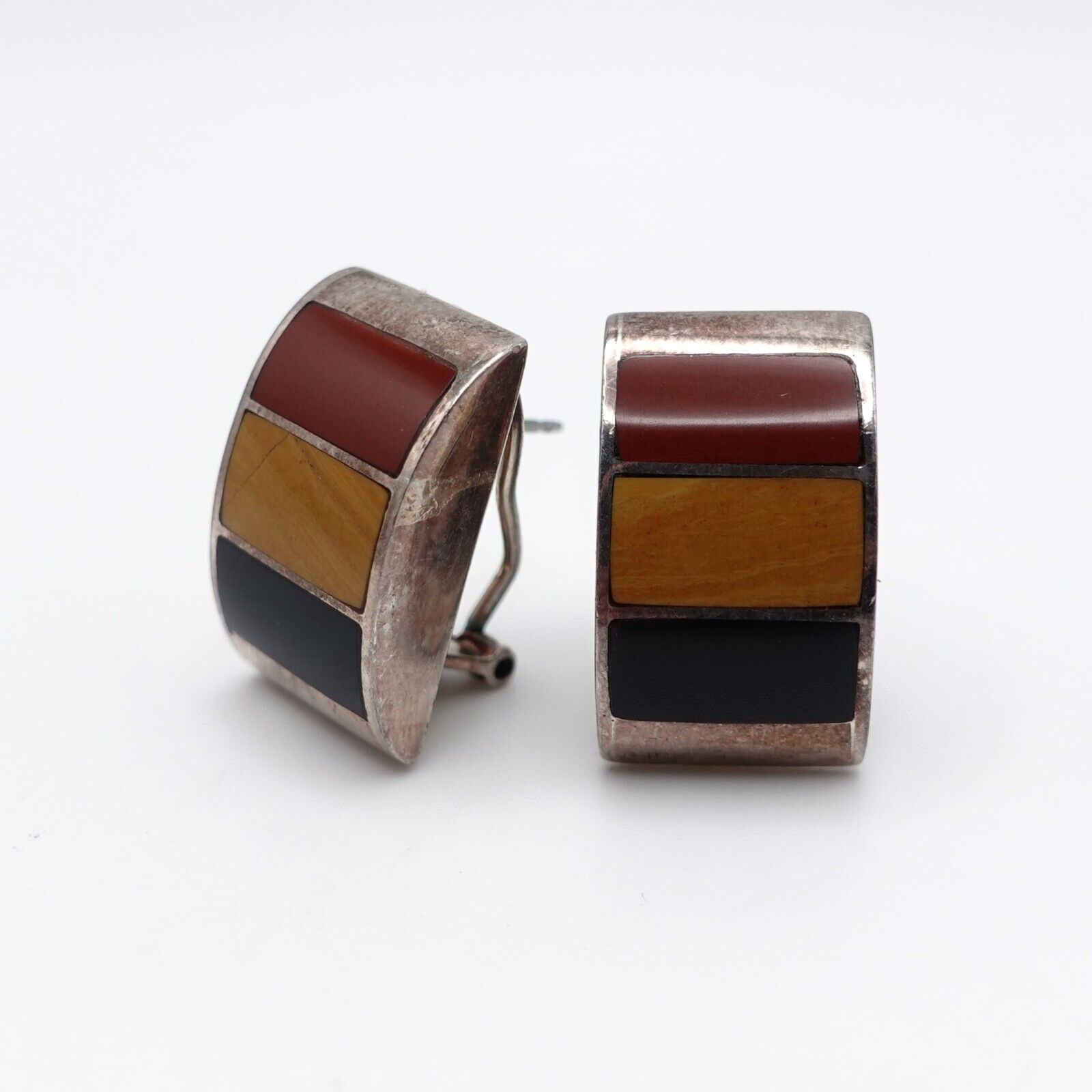 Silver 950 Peru Multi Gemstone Rectangle Clip-On … - image 1