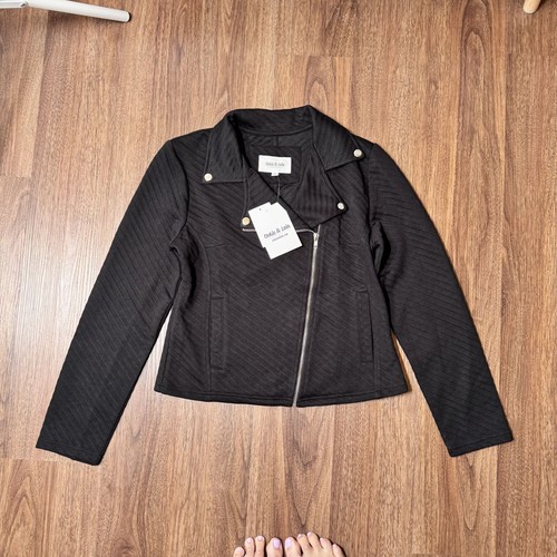 Ookie & Lala Womens Black M Quilted Spring Biker Jacket Lightweight Fabric
