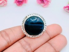Natural Blue Tiger Eye Stone Ring 925 Sterling Silver Handmade Jewelry Boho Ring