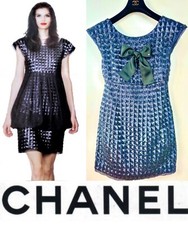 Chanel 2014 Blue Black Barbie Mini Evening Party Dress 34 36 2 4 Sequin Logo S