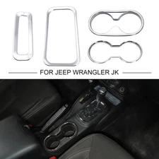 Chrome Cup Holder Panel Gear Shift Cover Trim Bezels for Jeep Wrangler JK 11-17