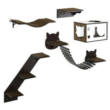 Image of PawHut 5 Piece Cat Wall Shelves, Wall-Mounted Cat Tree for Indoor Use - Brown