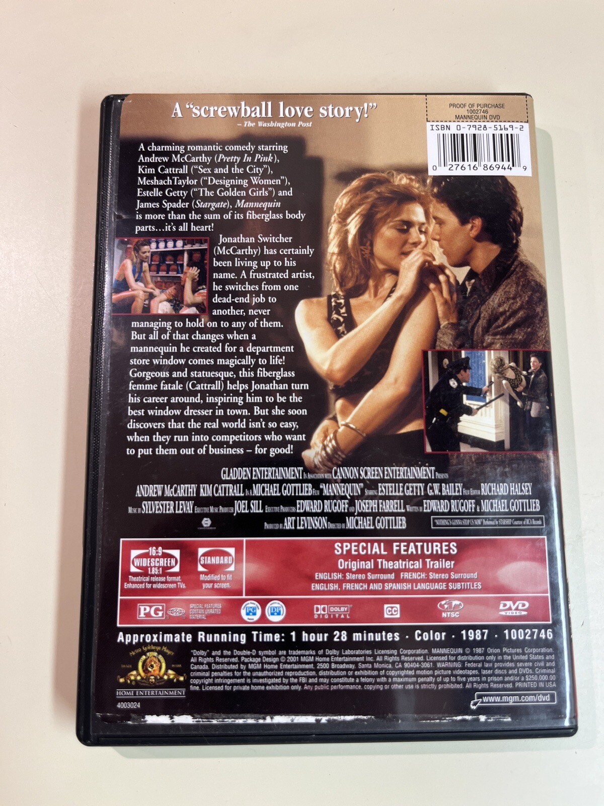 Mannequin DVD, Kim Cattrall, Andrew McCarthy, James Spader, Estelle