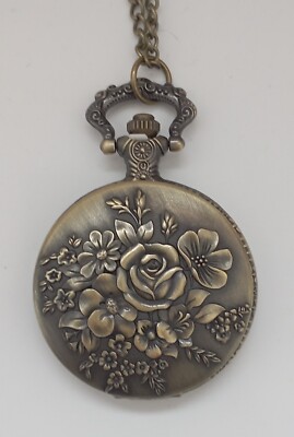 Retro Taschenuhr ''Rose'' Bronzefarben mit Kette Vintage Analog